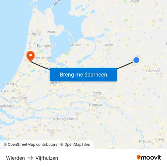 Wierden to Vijfhuizen map