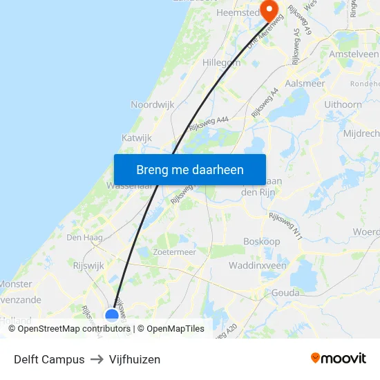 Delft Campus to Vijfhuizen map