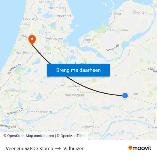 Veenendaal-De Klomp to Vijfhuizen map