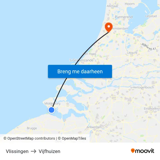 Vlissingen to Vijfhuizen map