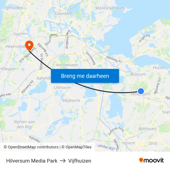 Hilversum Media Park to Vijfhuizen map