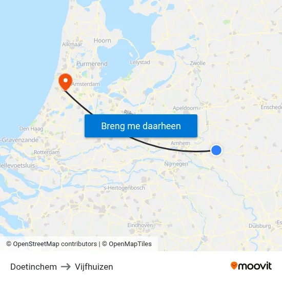 Doetinchem to Vijfhuizen map