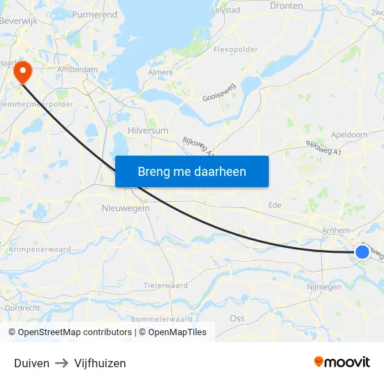 Duiven to Vijfhuizen map
