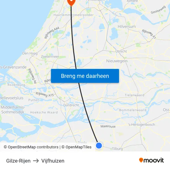 Gilze-Rijen to Vijfhuizen map