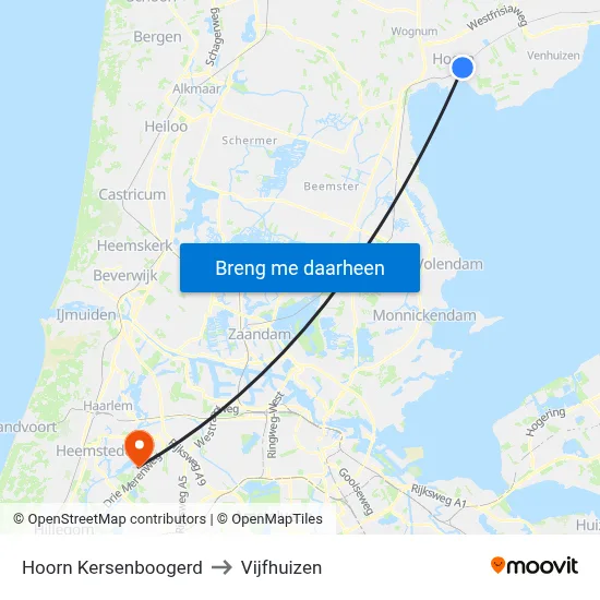 Hoorn Kersenboogerd to Vijfhuizen map