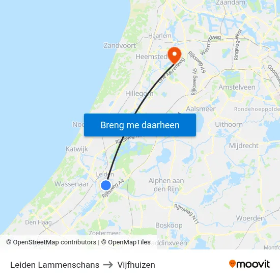 Leiden Lammenschans to Vijfhuizen map