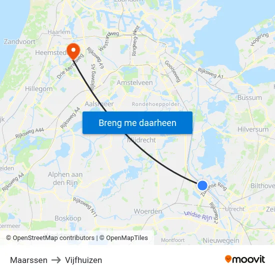 Maarssen to Vijfhuizen map