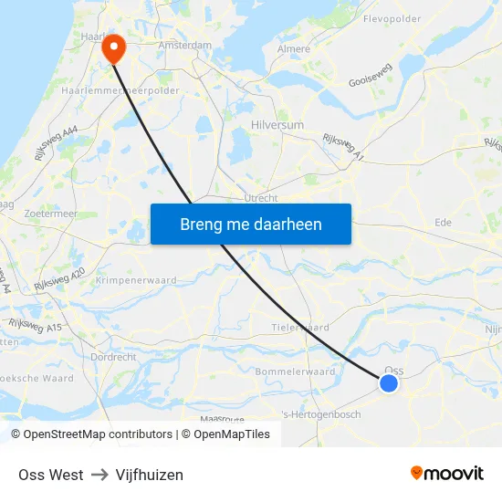 Oss West to Vijfhuizen map