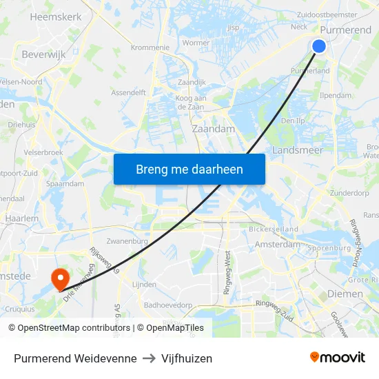 Purmerend Weidevenne to Vijfhuizen map