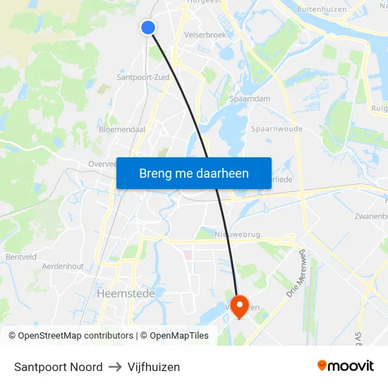 Santpoort Noord to Vijfhuizen map