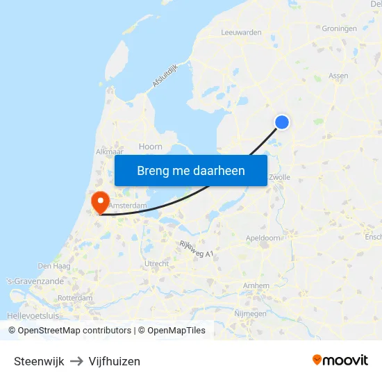 Steenwijk to Vijfhuizen map