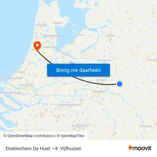 Doetinchem De Huet to Vijfhuizen map