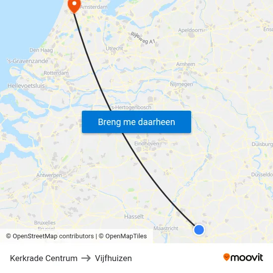 Kerkrade Centrum to Vijfhuizen map