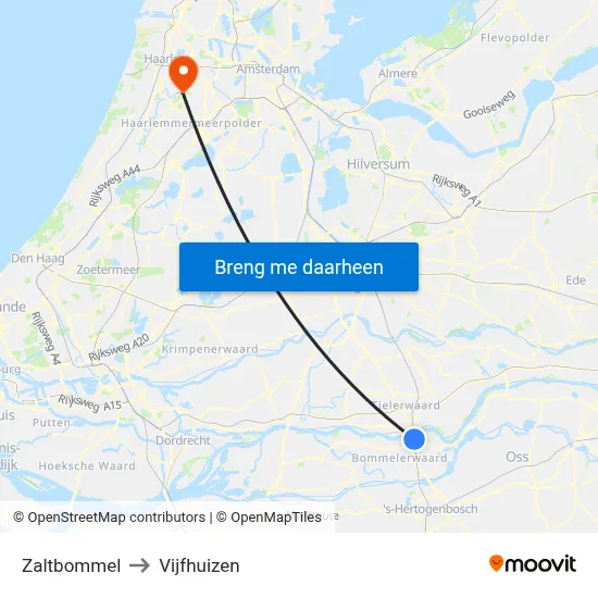 Zaltbommel to Vijfhuizen map