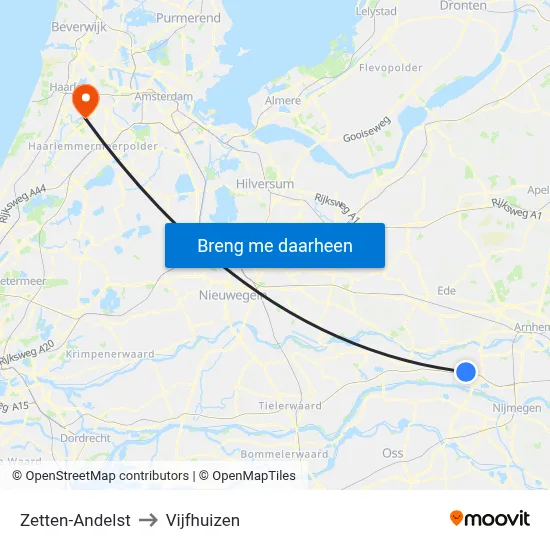 Zetten-Andelst to Vijfhuizen map