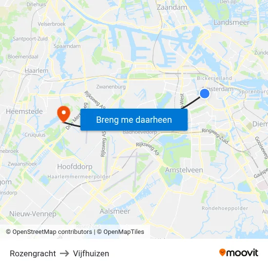 Rozengracht to Vijfhuizen map