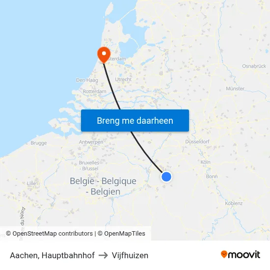 Aachen, Hauptbahnhof to Vijfhuizen map