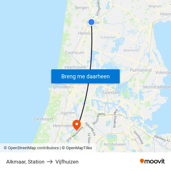 Alkmaar, Station to Vijfhuizen map
