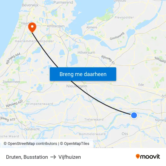 Druten, Busstation to Vijfhuizen map