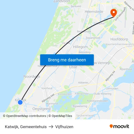 Katwijk, Gemeentehuis to Vijfhuizen map