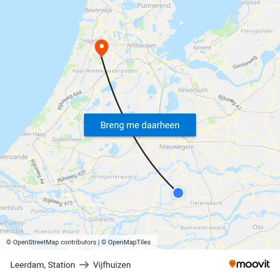 Leerdam, Station to Vijfhuizen map