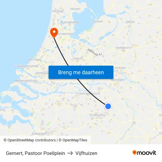 Gemert, Pastoor Poellplein to Vijfhuizen map