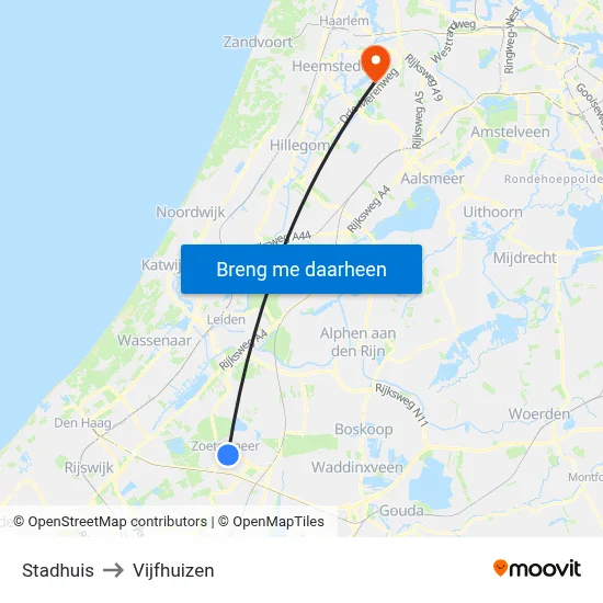 Stadhuis to Vijfhuizen map