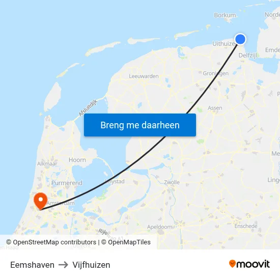 Eemshaven to Vijfhuizen map