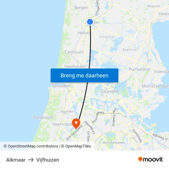 Alkmaar to Vijfhuizen map