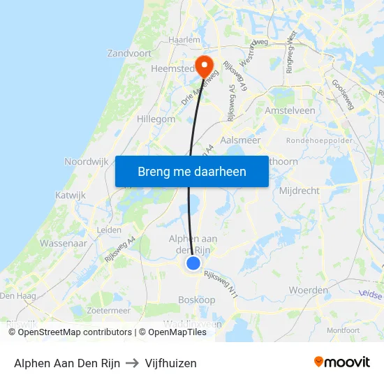 Alphen Aan Den Rijn to Vijfhuizen map
