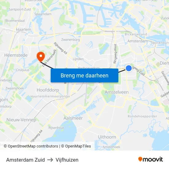 Amsterdam Zuid to Vijfhuizen map