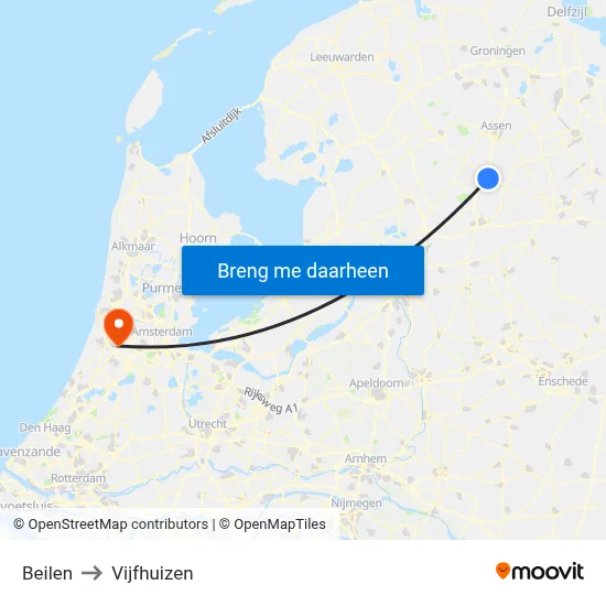 Beilen to Vijfhuizen map