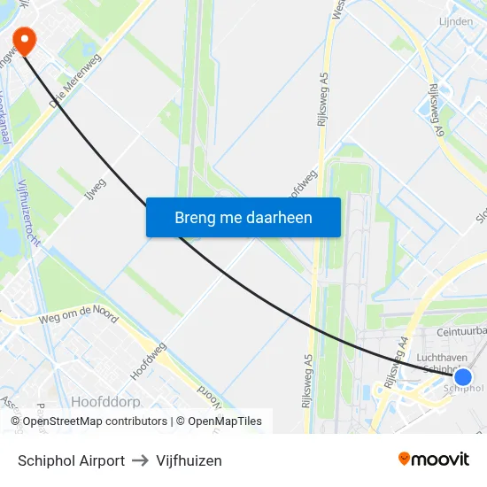 Schiphol Airport to Vijfhuizen map