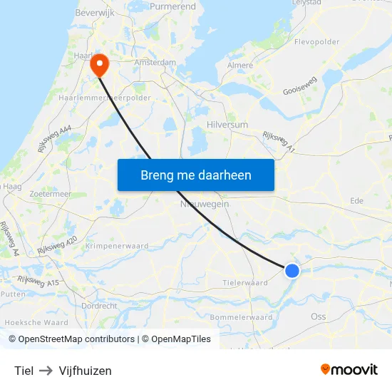Tiel to Vijfhuizen map