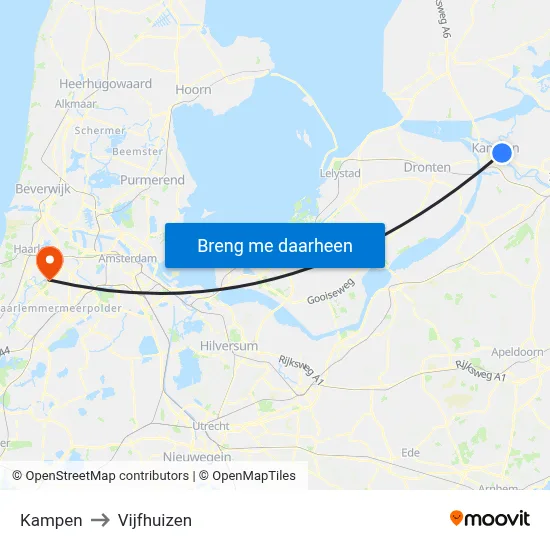 Kampen to Vijfhuizen map