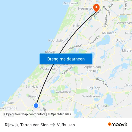 Rijswijk, Terras Van Sion to Vijfhuizen map
