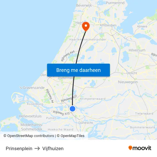 Prinsenplein to Vijfhuizen map