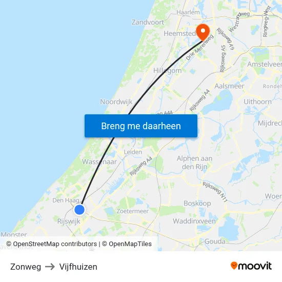 Zonweg to Vijfhuizen map