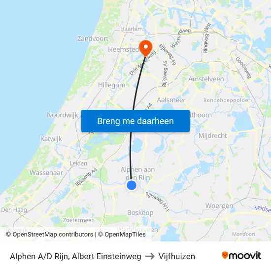 Alphen A/D Rijn, Albert Einsteinweg to Vijfhuizen map