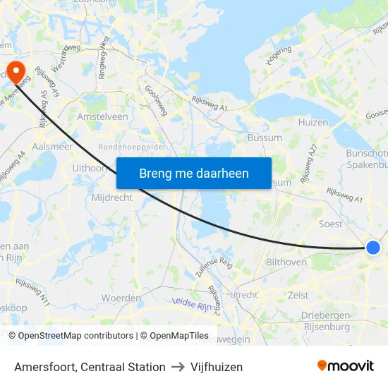 Amersfoort, Centraal Station to Vijfhuizen map