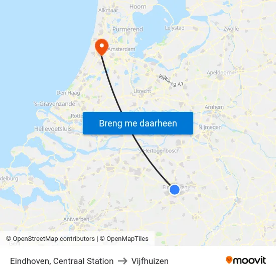 Eindhoven, Centraal Station to Vijfhuizen map