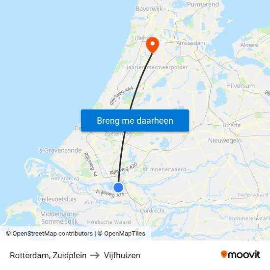 Rotterdam, Zuidplein to Vijfhuizen map