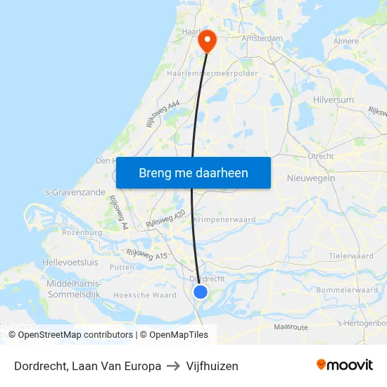 Dordrecht, Laan Van Europa to Vijfhuizen map