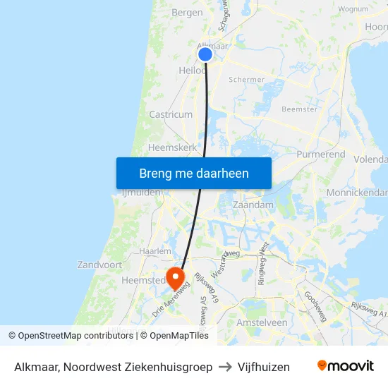 Alkmaar, Noordwest Ziekenhuisgroep to Vijfhuizen map
