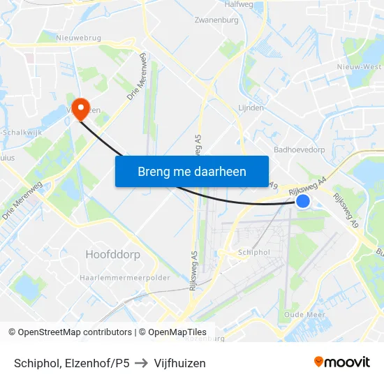 Schiphol, Elzenhof/P5 to Vijfhuizen map