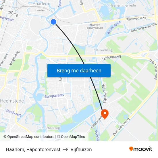 Haarlem, Papentorenvest to Vijfhuizen map