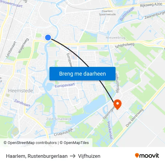 Haarlem, Rustenburgerlaan to Vijfhuizen map