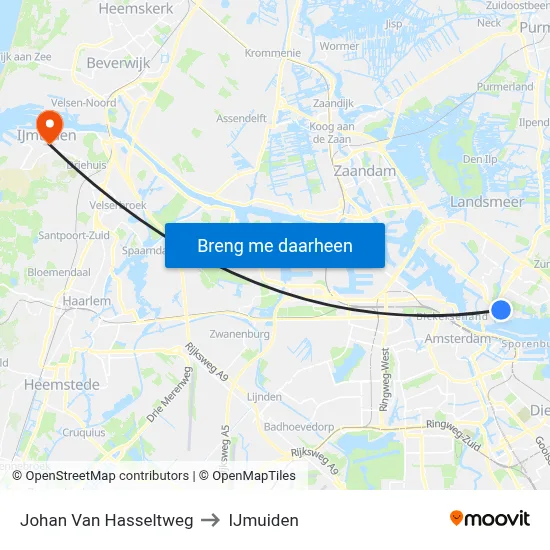 Johan Van Hasseltweg to IJmuiden map