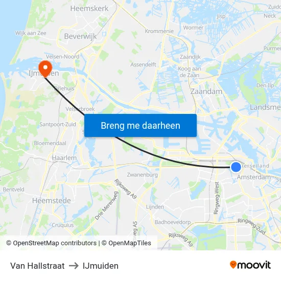 Van Hallstraat to IJmuiden map