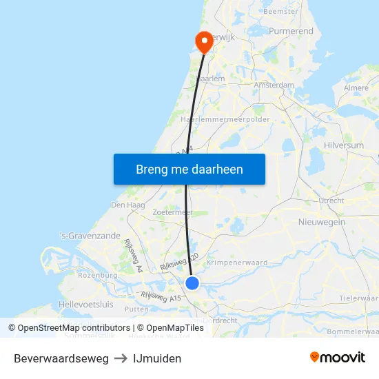 Beverwaardseweg to IJmuiden map